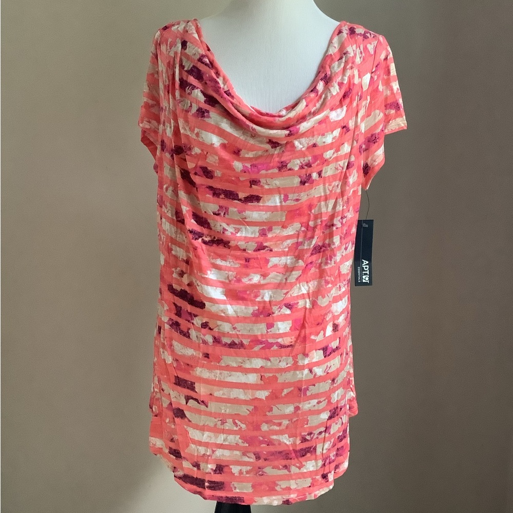 APT 9 Coral and beige floral top, XL NWT